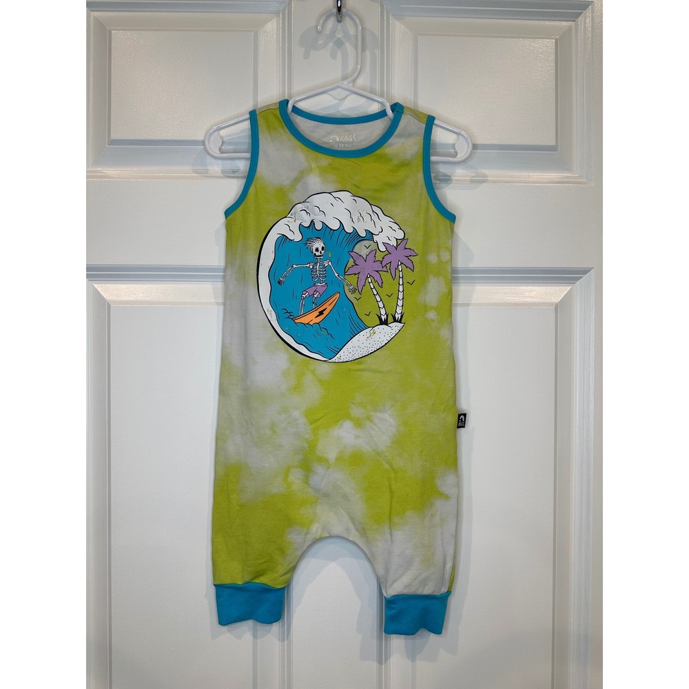 Rags Kids Skelly Romper Size 18-24 Months Tie Dye Skeleton Surfing‎ Beach